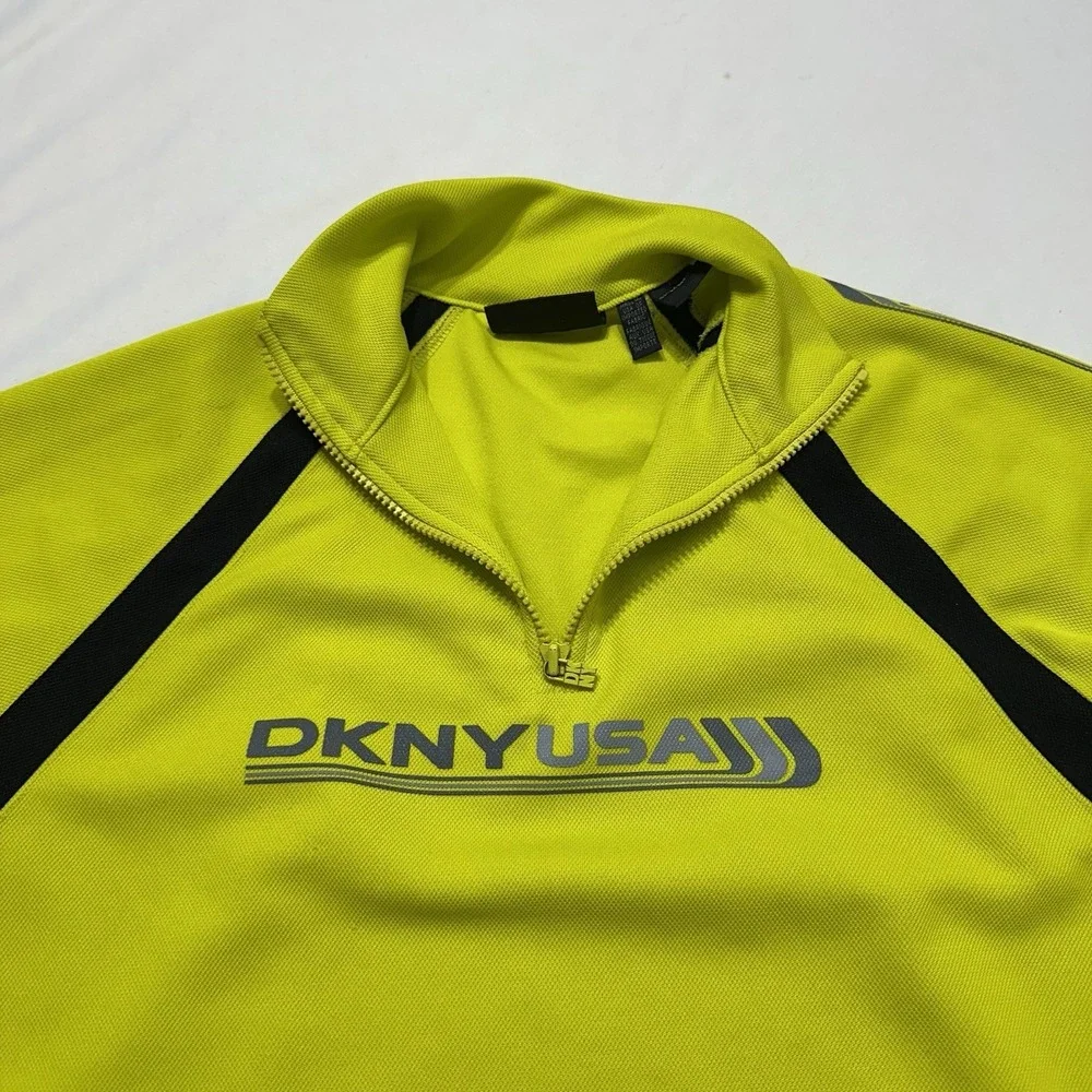 DKNY Sport Neon Yellow 1/4‎ Zip Pullover Mens XS Athletic Y2K Logo